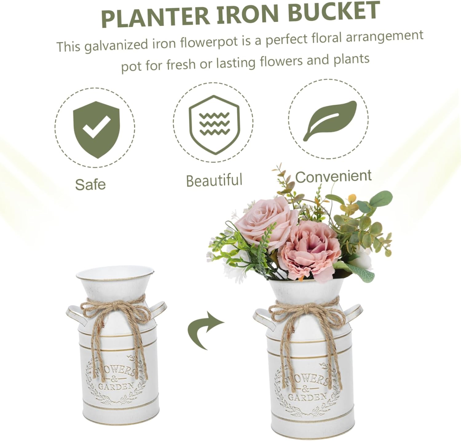 Cabilock Galvanized Iron Farmhouse Flower Bucket Decorative Vase