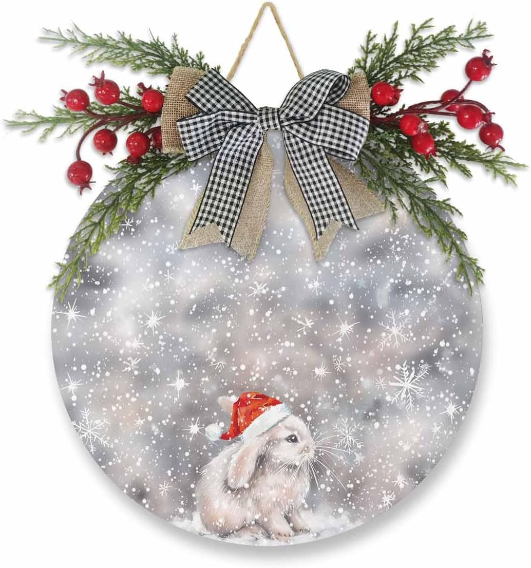 Christmas Welcome Sign with Black Bow and Red Berries
