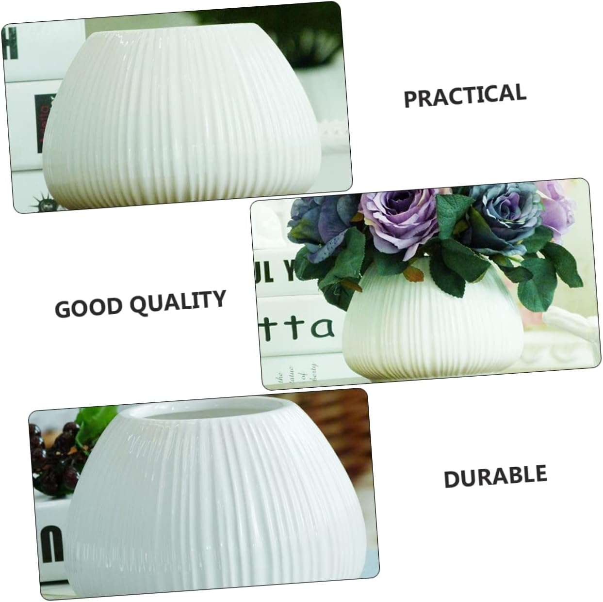 Kisangel Nordic Ceramic Flower Vase with Vertical Stripes