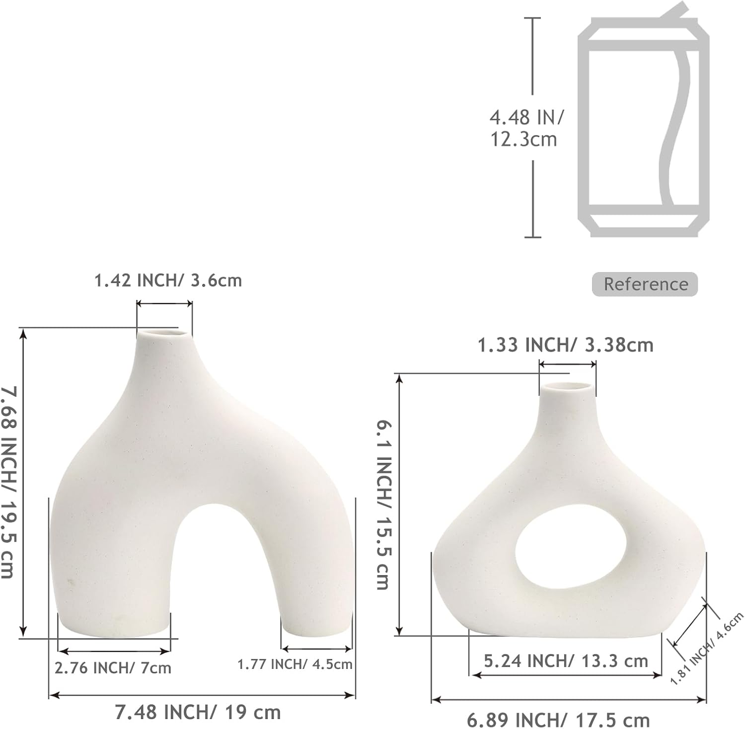 GarDream White Ceramic Vase Set of 2 Minimalist Donut Style