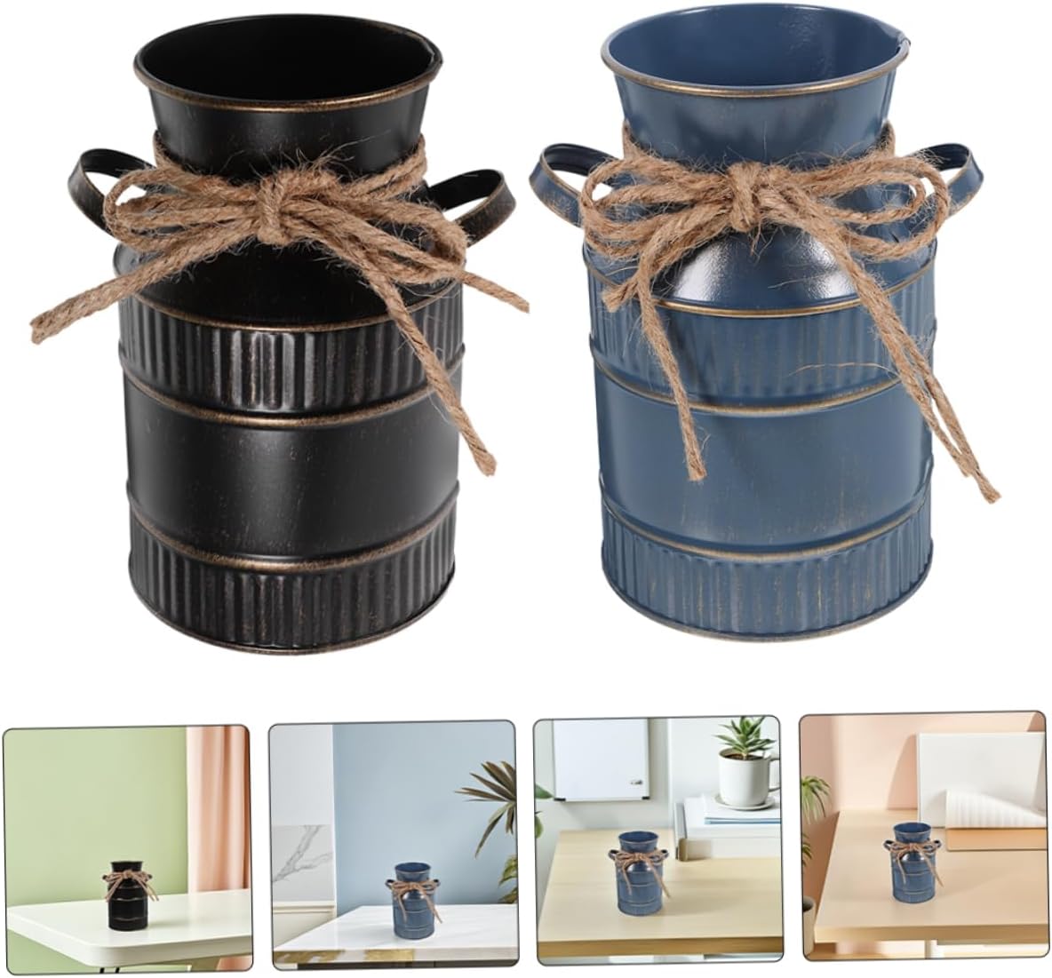 2pcs Vintage Iron Flower Vase Decorative Bucket for Home
