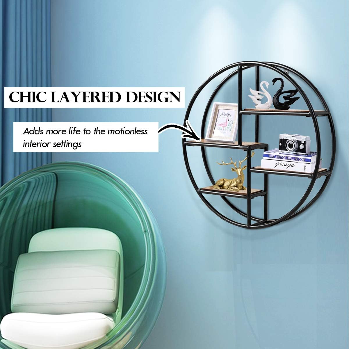 Tangkula 4-Tier Round Wall Shelf with Iron Frame