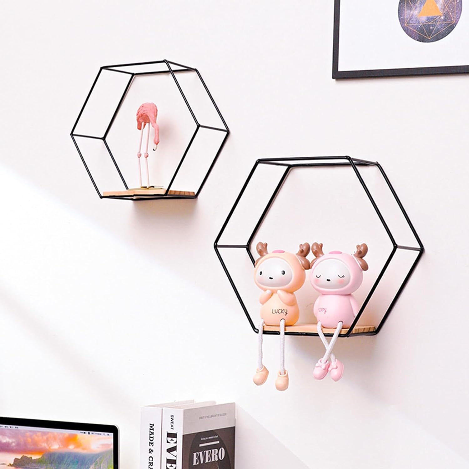SOONHUA 5pcs Hexagon Wall Shelves Set