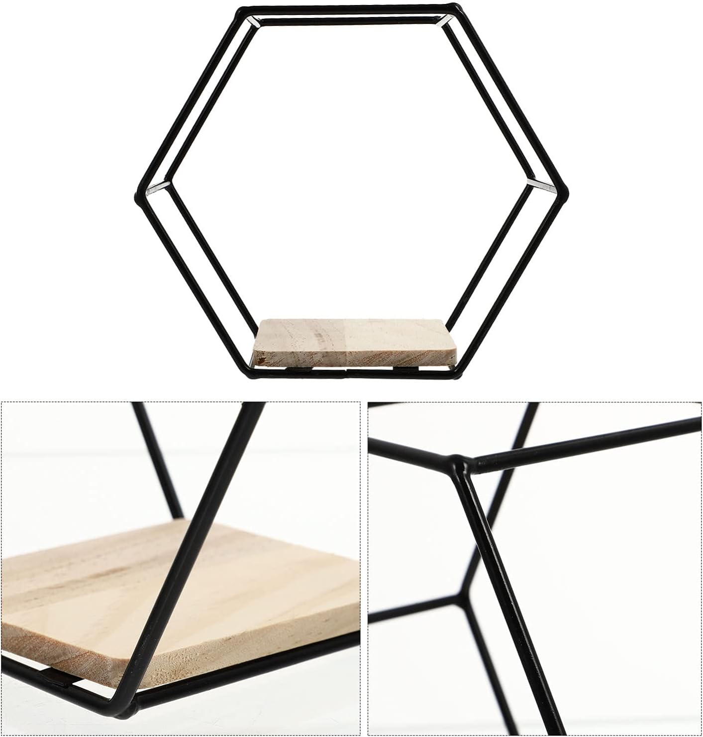 Happyyami Black Iron Hexagon Wall Mounted Storage Shelf