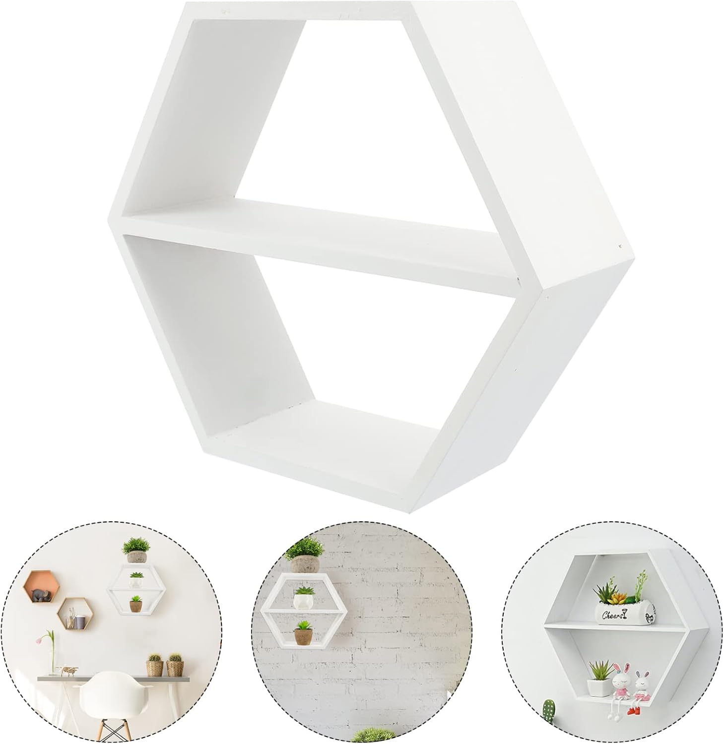 LIFKOME Hexagon Floating Wood Shelf for Home Decor