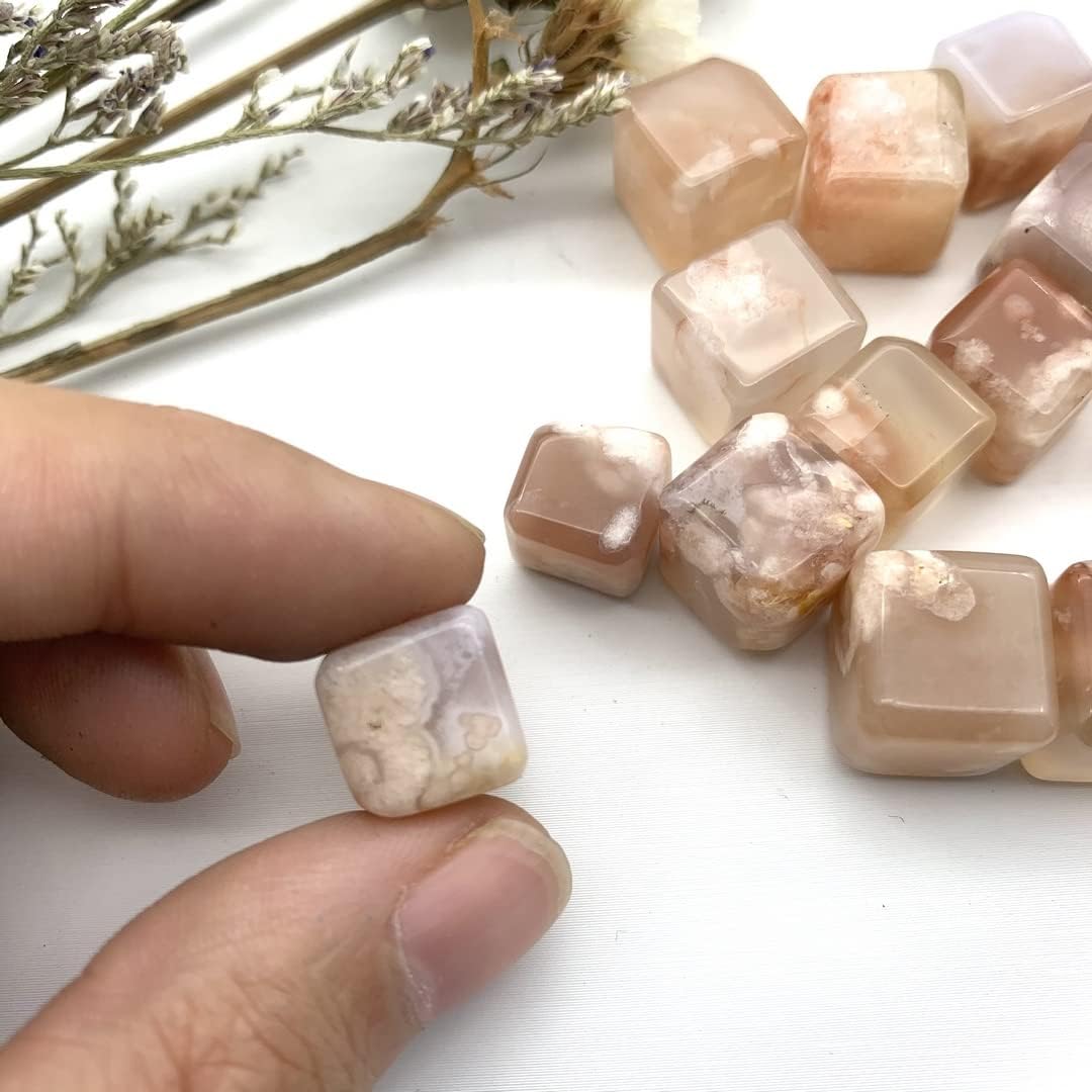 1pc Natural Cherry Blossom Agate Cube Crystal Decor Stone