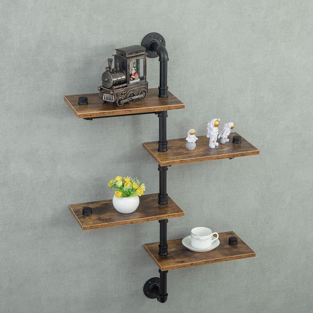 Industrial Pipe Shelving with Wood Planks Corner Floating Wall Mounted Shelf for Bar Kitchen Living Room