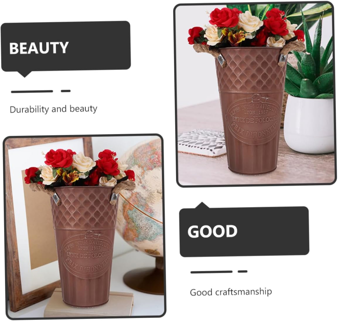 SUPVOX Vintage Iron Flower Bucket Decorative Vase