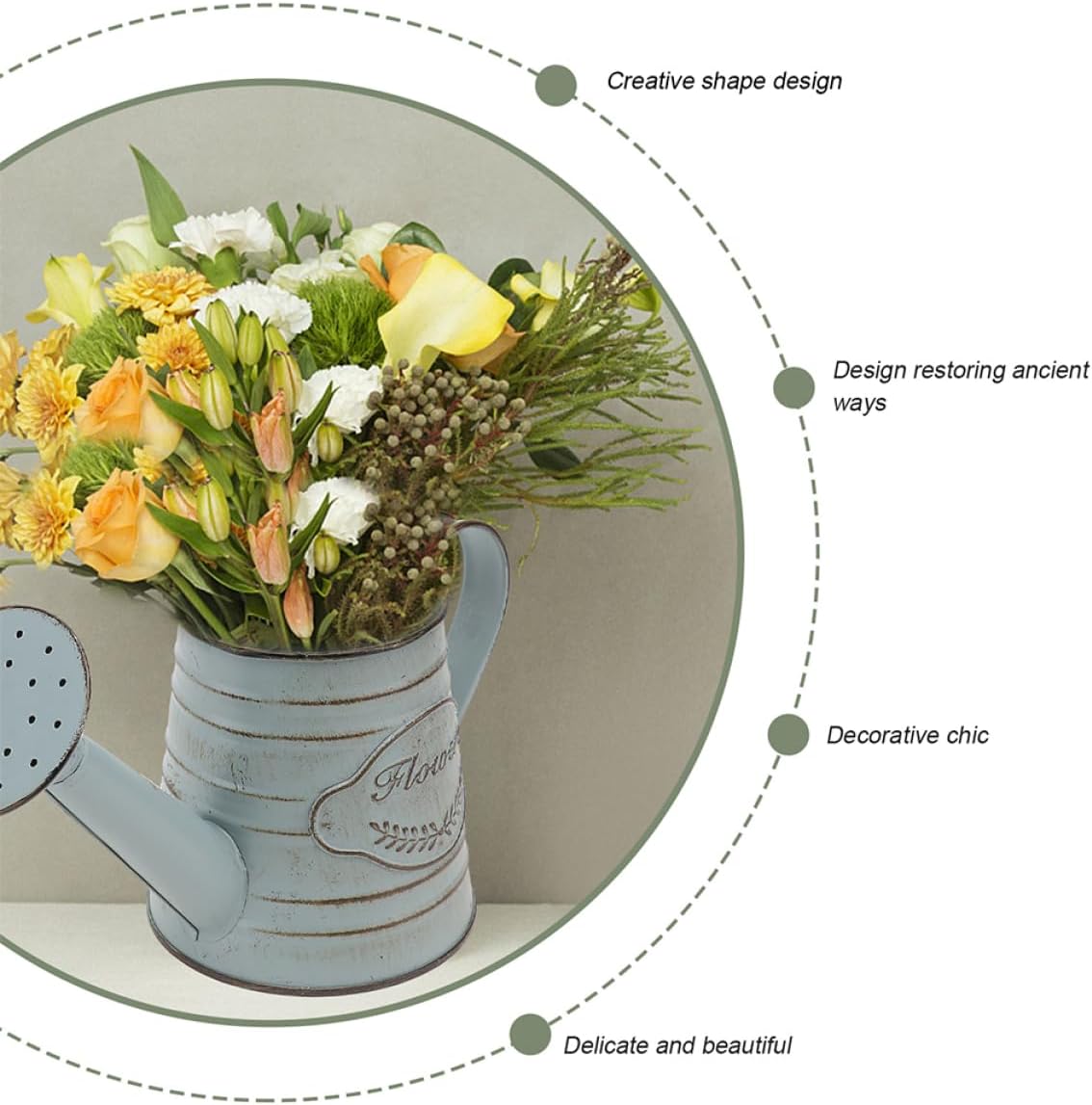 2Pcs Vintage Metal Flower Planter Antique Decorative Vase for Farmhouse Rustic Style Flower Holder with Handles