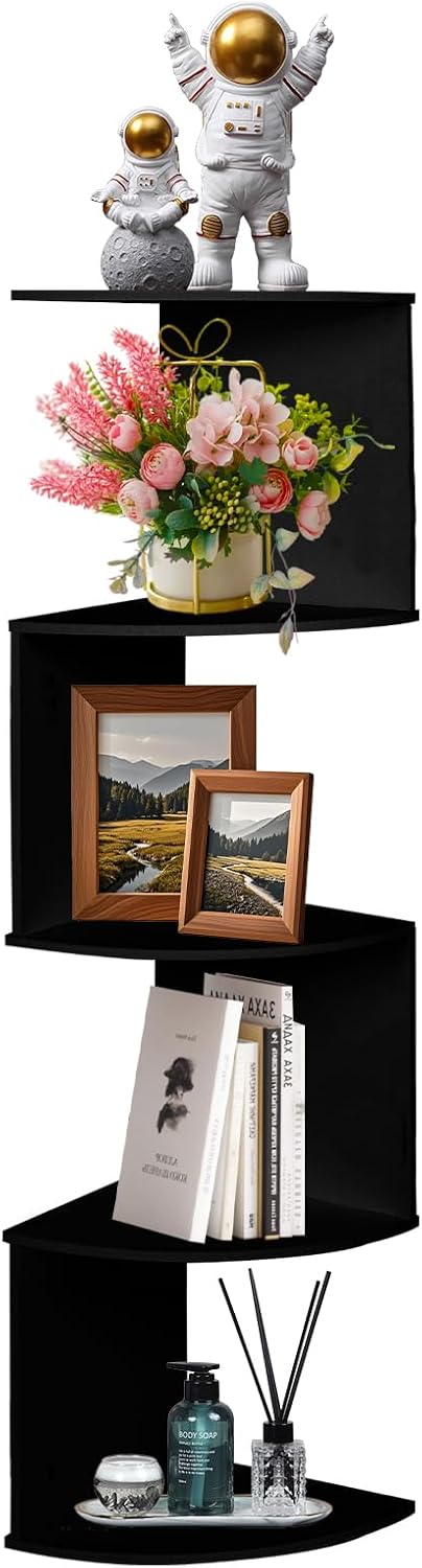 LuiceABC 5 Tier Corner Floating Shelf Black