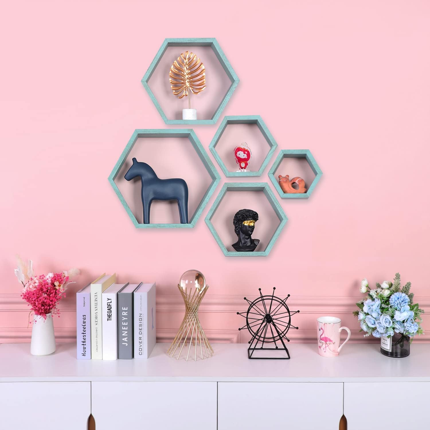 PHOENANCEE Hexagon Floating Shelves Set of 5