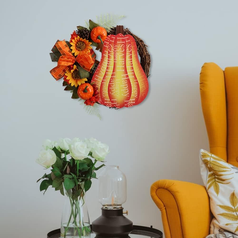 12 Inch Handmade Fall Wreath with Maple Leaf Bow and Berry