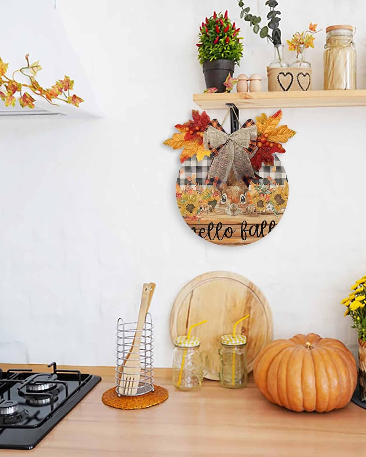 Fall Welcome Sign with Squirrel and Sunflower Design