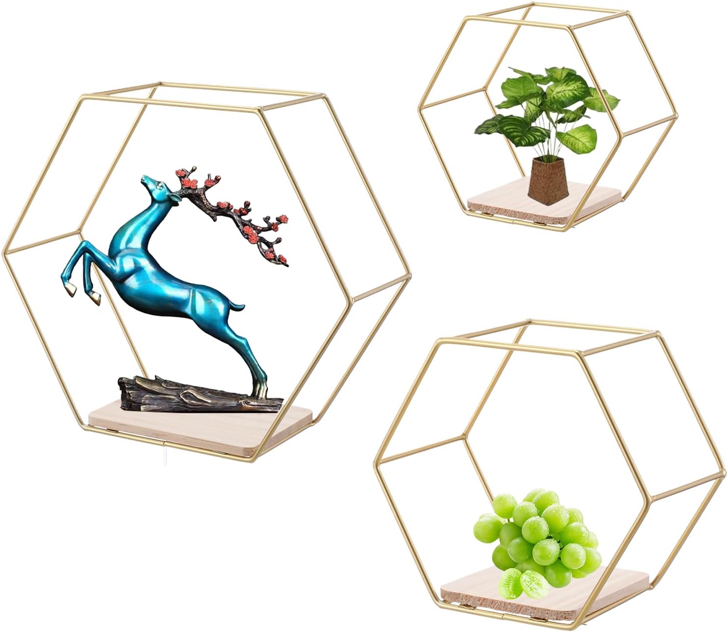 Wall Mounted Hexagon Floating Shelves Set of 3