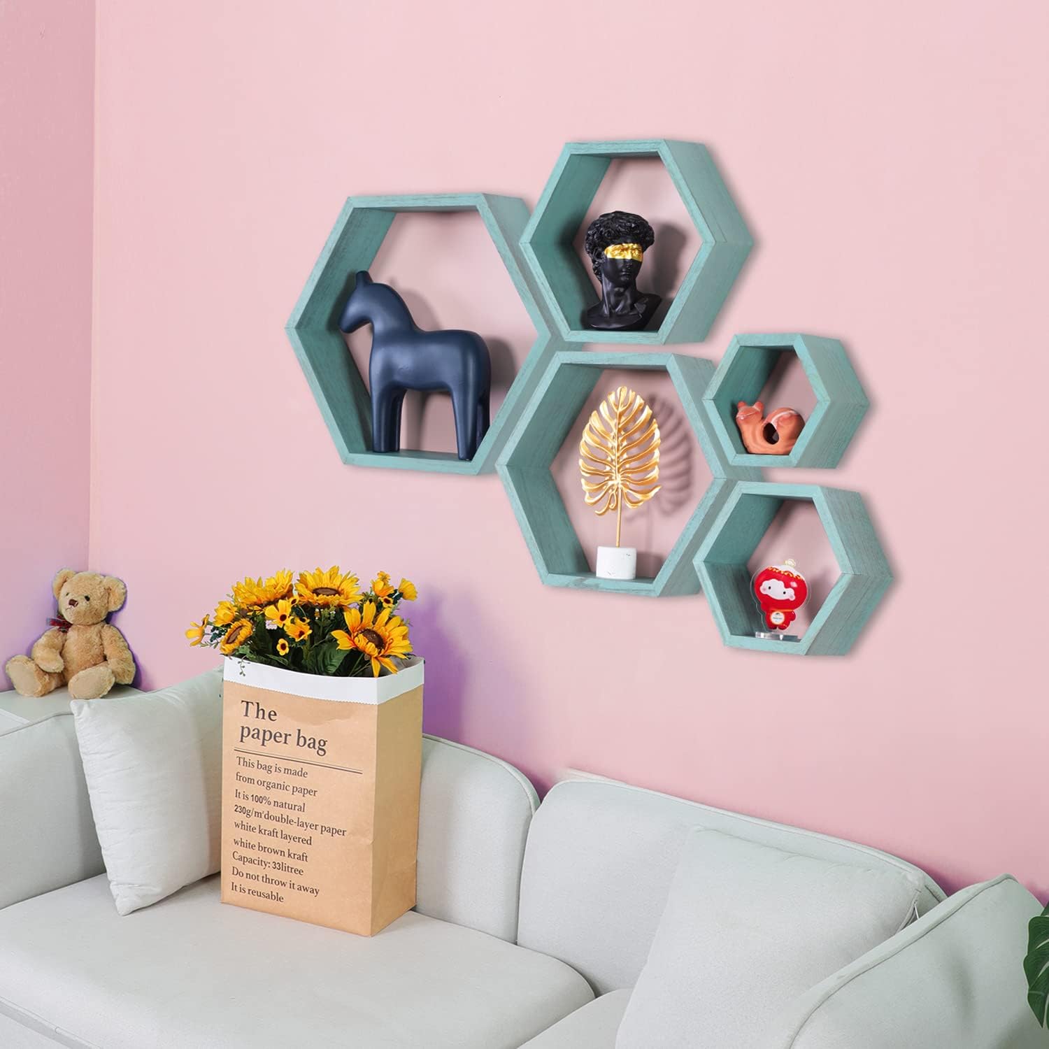 PHOENANCEE Hexagon Floating Shelves Set of 5