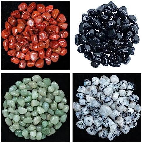 Green Jade Rainbow Moonstone Black Tourmaline Red Jasper Tumbled Stones