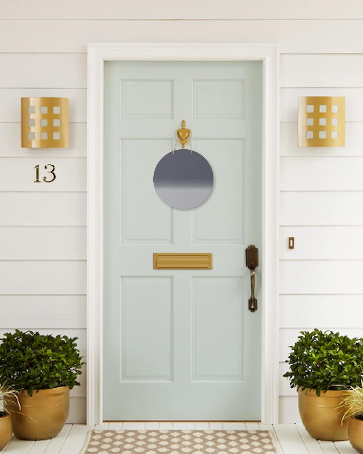 Welcome Sign for Front Door Ombre Grey Round Wooden Hanging Housewarming Decor