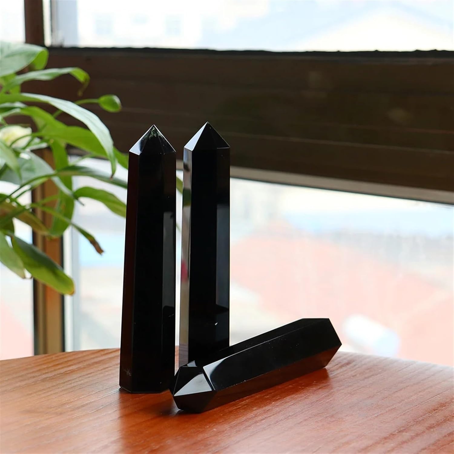 AtkitS Natural Crystal Obsidian Column Healing Wand