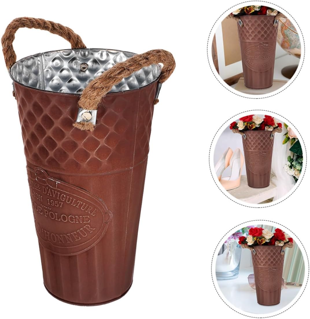 SUPVOX Vintage Iron Flower Bucket Decorative Vase