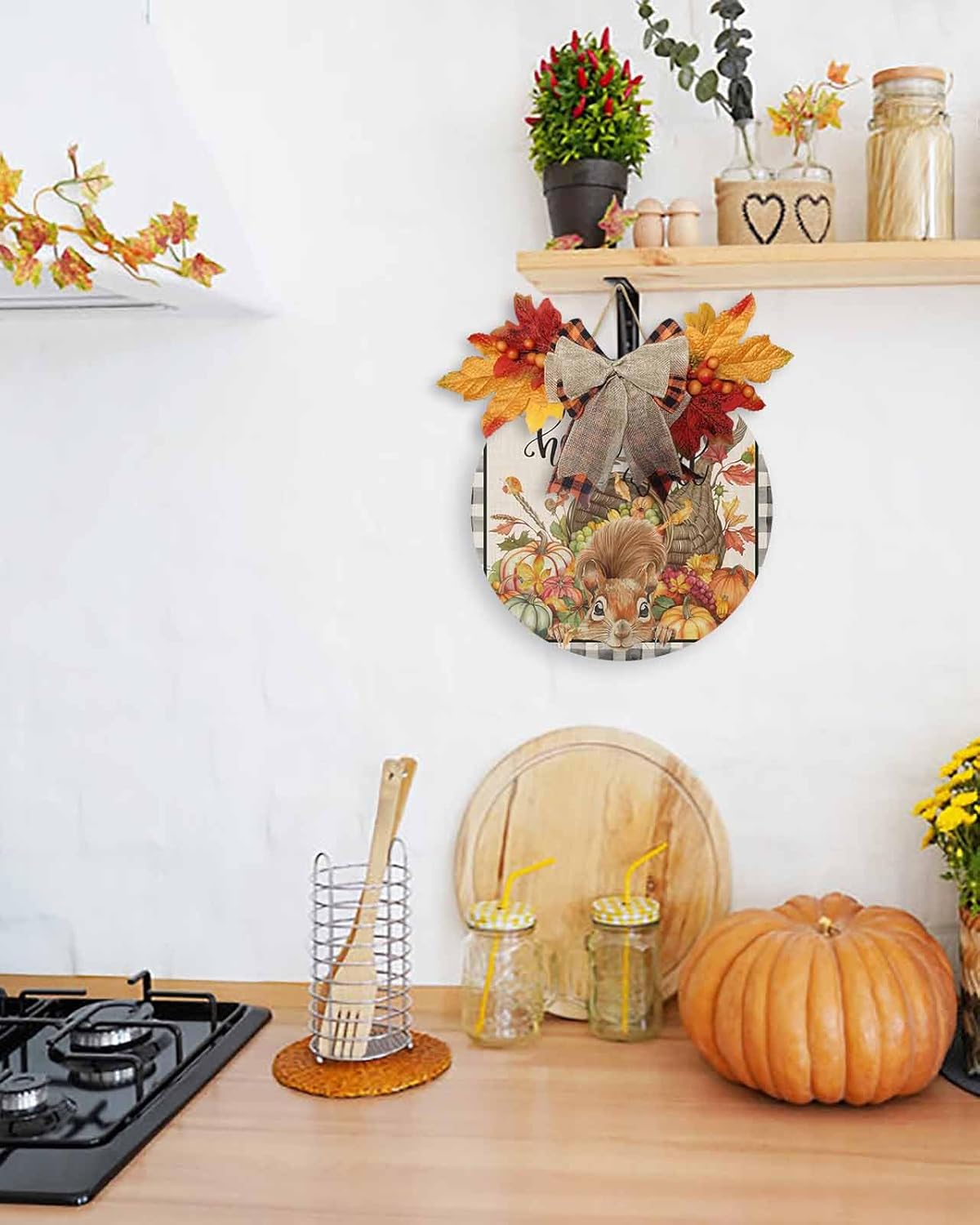 Welcome Sign Front Door Fall Thanksgiving Wreath Decor