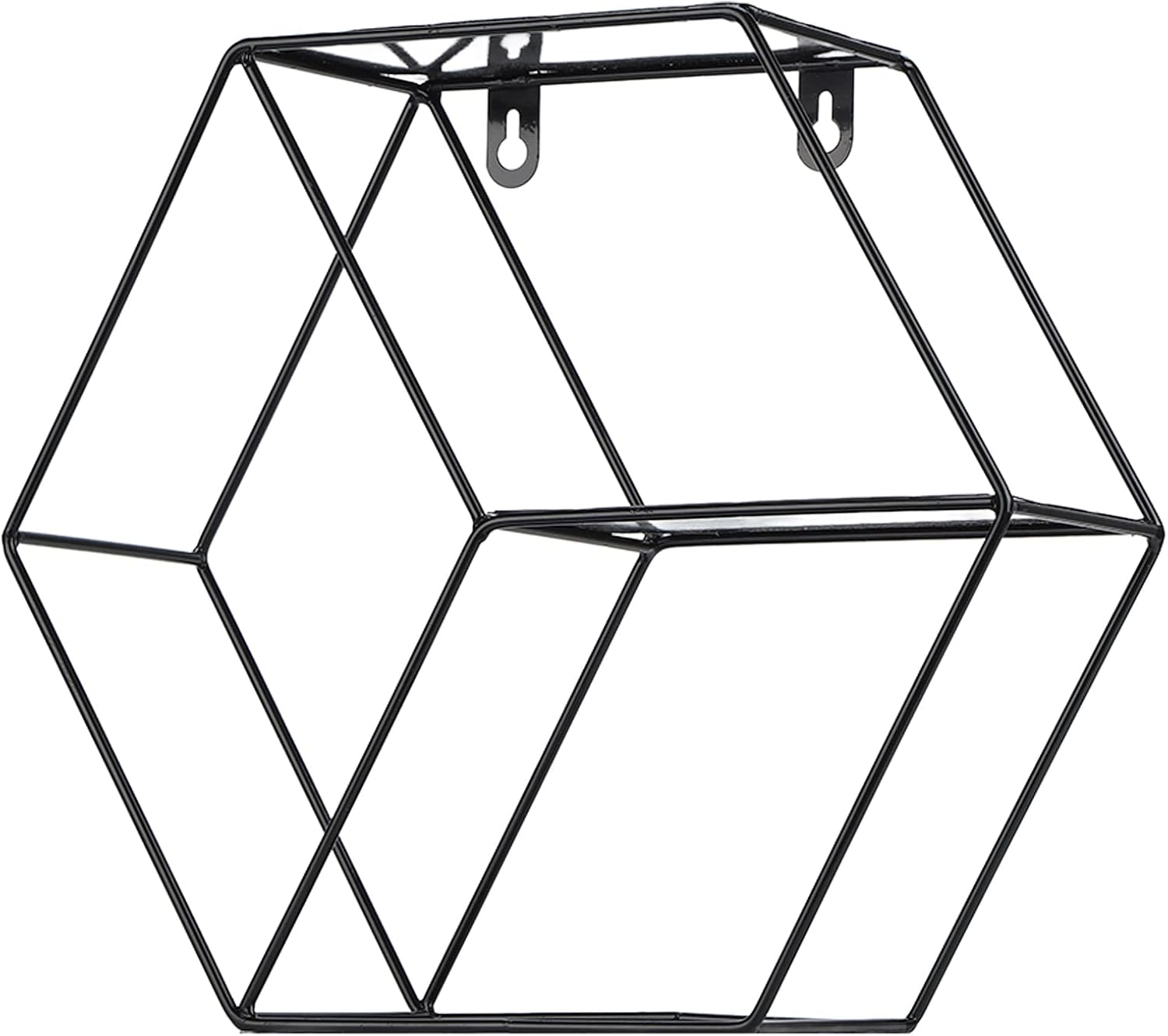 Hexagonal Floating Shelf Wall Decor with 2 Layers Black Metal