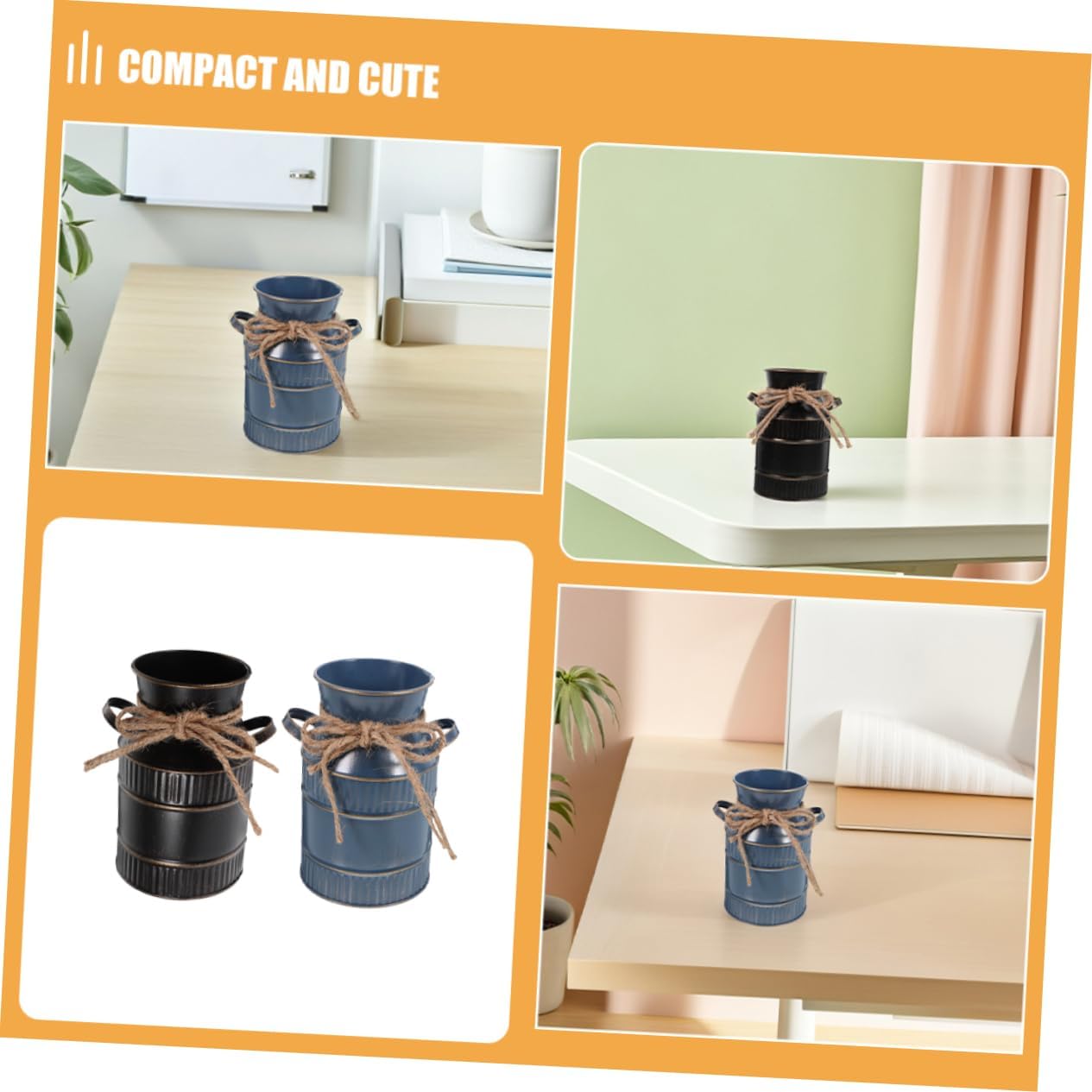 Vintage Small Waterproof Iron Milk Jug Flower Vase for Home Tabletop Decor