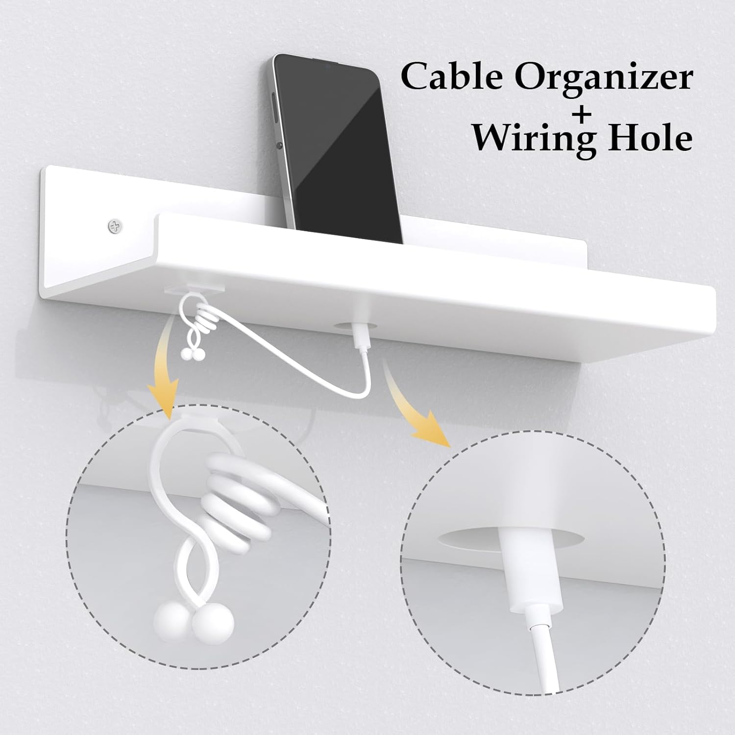 12 Inch Clear Floating Shelves 4 Pack with Cable Clips
