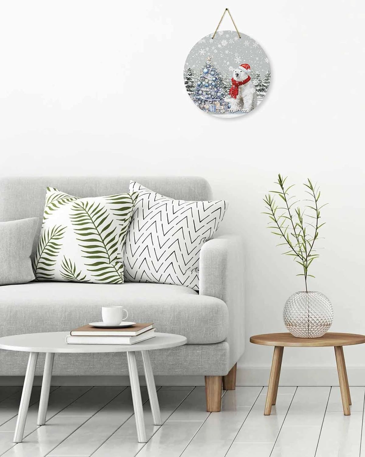 Christmas Welcome Sign Front Door Decor 10 Inch Wooden Wreath