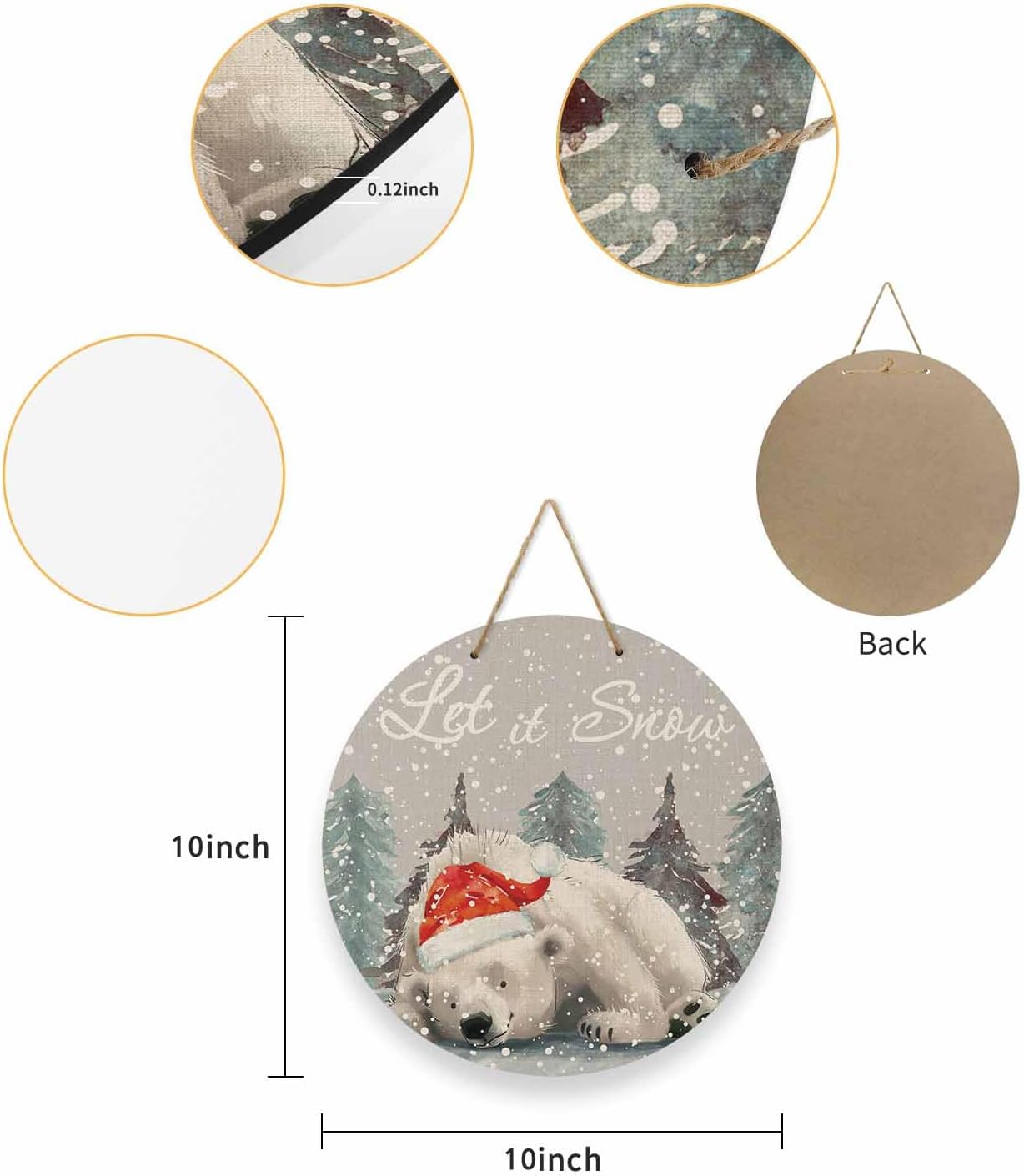 Welcome Sign Christmas Wreath Decor Santa Hat Bear Wood Wall Decor