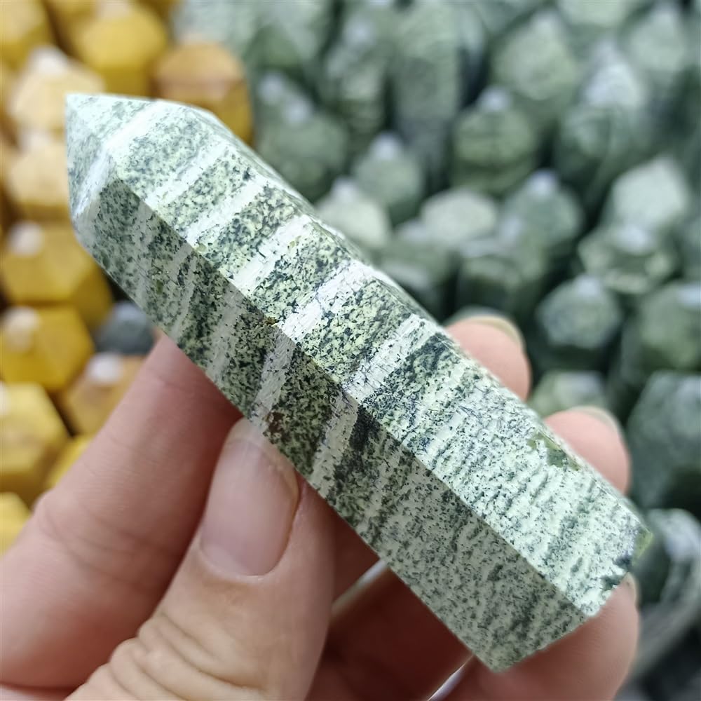 KatLin Natural Green Zebra Stone Crystal Column for Home Office Decor