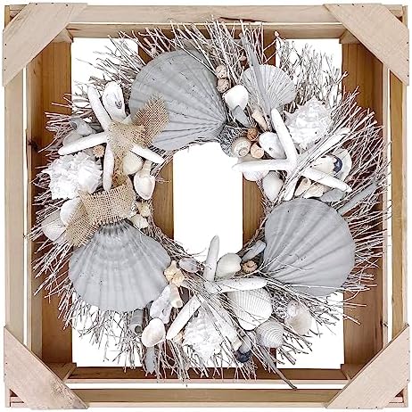 ANDALUCA Natural Seashells Starfish 20 Inch Coastal Wreath