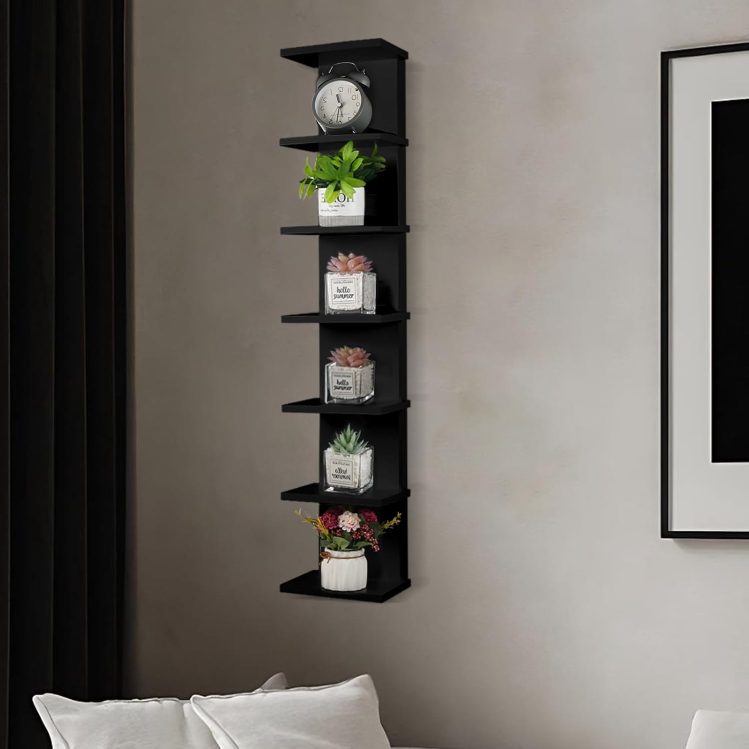 7 Tier Wall Shelf Unit - Black Floating Storage Organizer