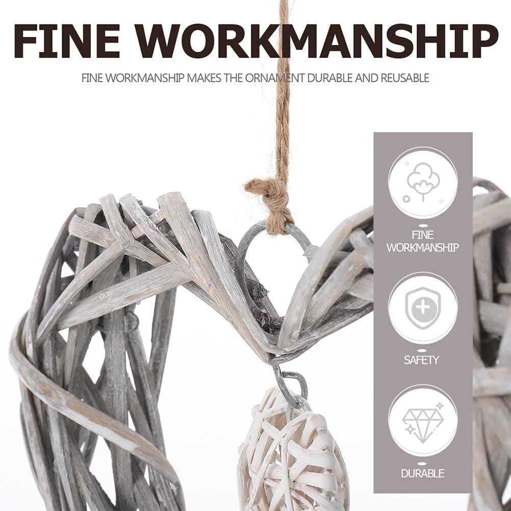3Pcs Wicker Heart Wreath for Wall Hanging Rustic Decor