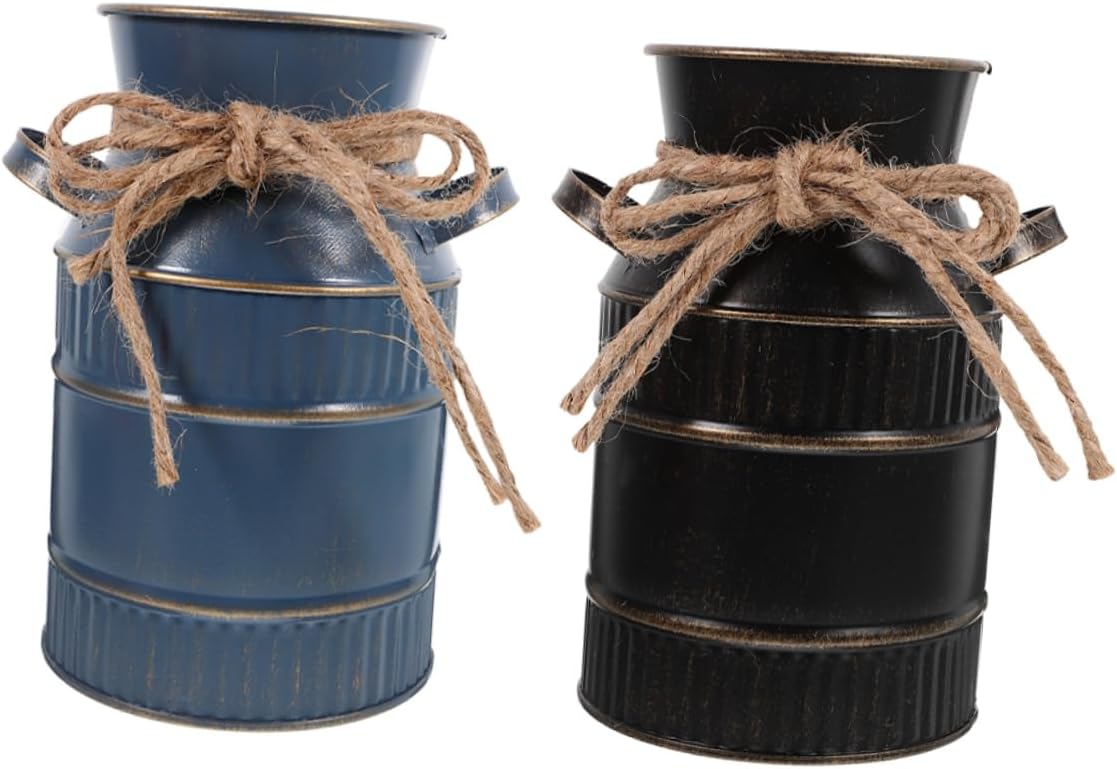 Vintage Small Waterproof Iron Milk Jug Flower Vase for Home Tabletop Decor