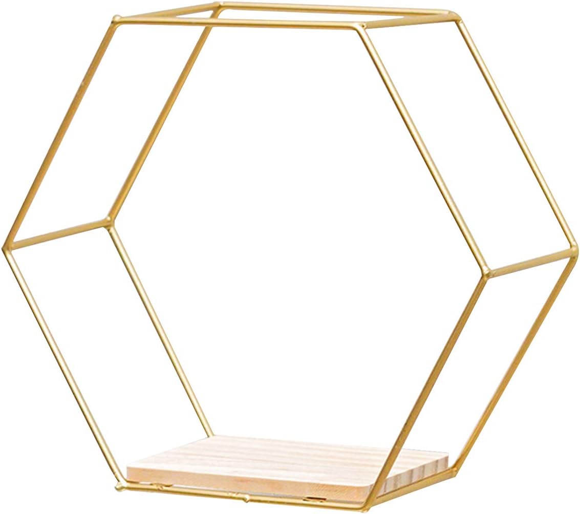 Goodilest Hexagon Floating Wall Shelf with Iron Frame