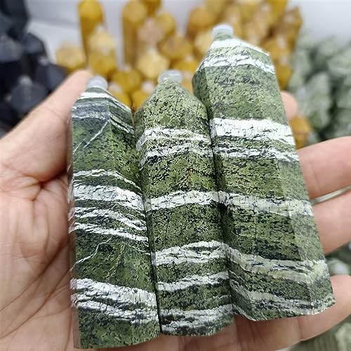 KatLin Natural Green Zebra Stone Crystal Column for Home Office Decor