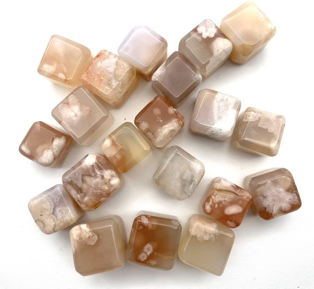 1pc Natural Cherry Blossom Agate Cube Crystal Decor Stone