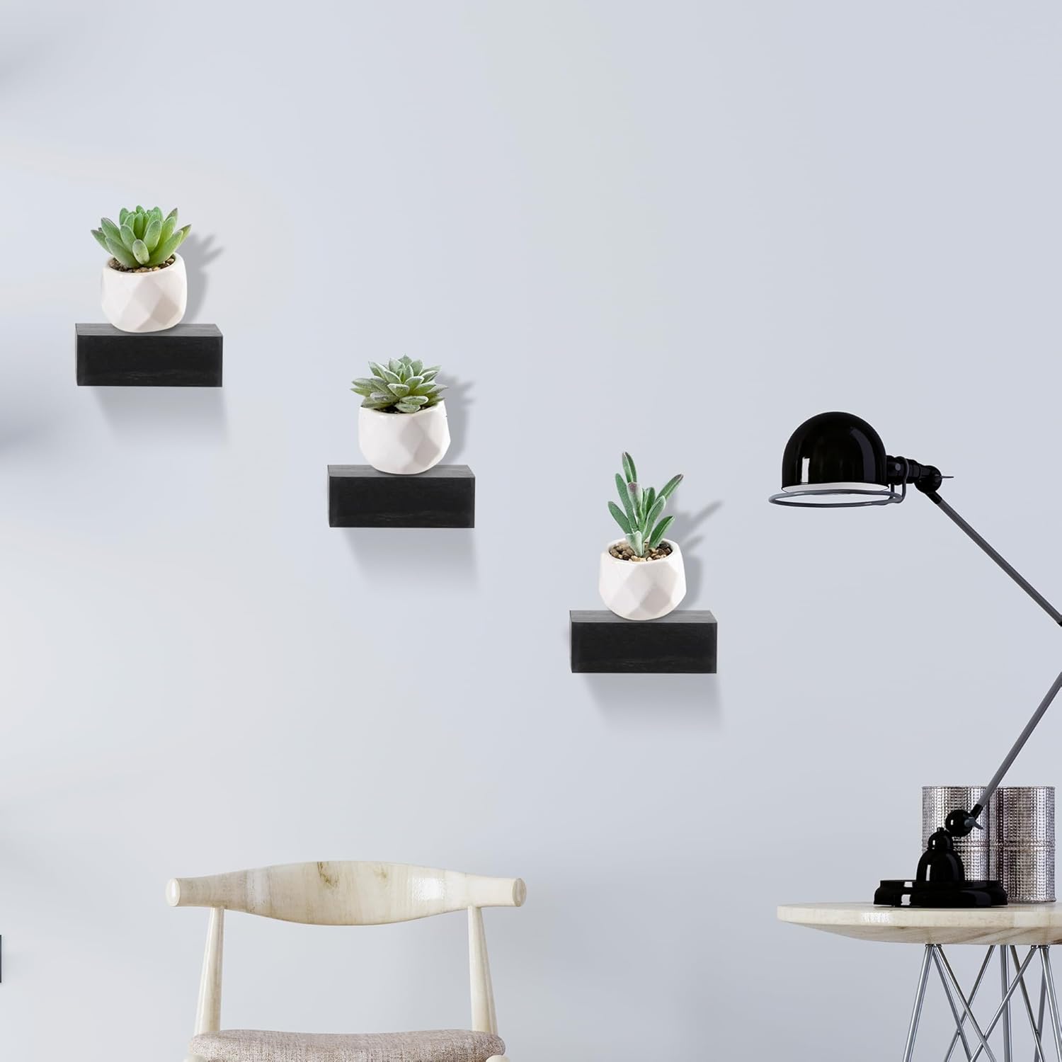 Set of 3 Black Floating Shelves for Wall