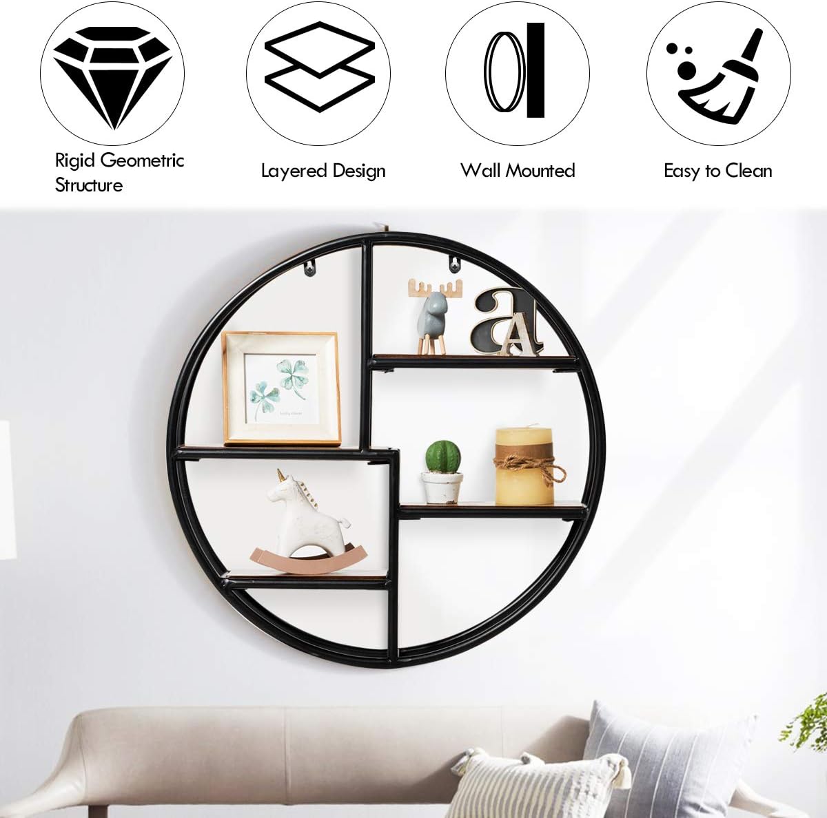 Tangkula 4-Tier Round Wall Shelf with Iron Frame