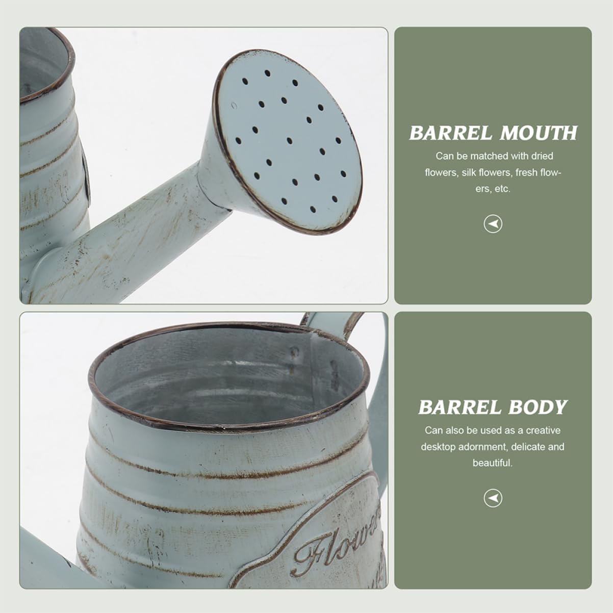 2Pcs Vintage Metal Flower Planter Antique Decorative Vase for Farmhouse Rustic Style Flower Holder with Handles