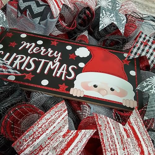 Peeking Santa Wreath with Christmas Mesh Design