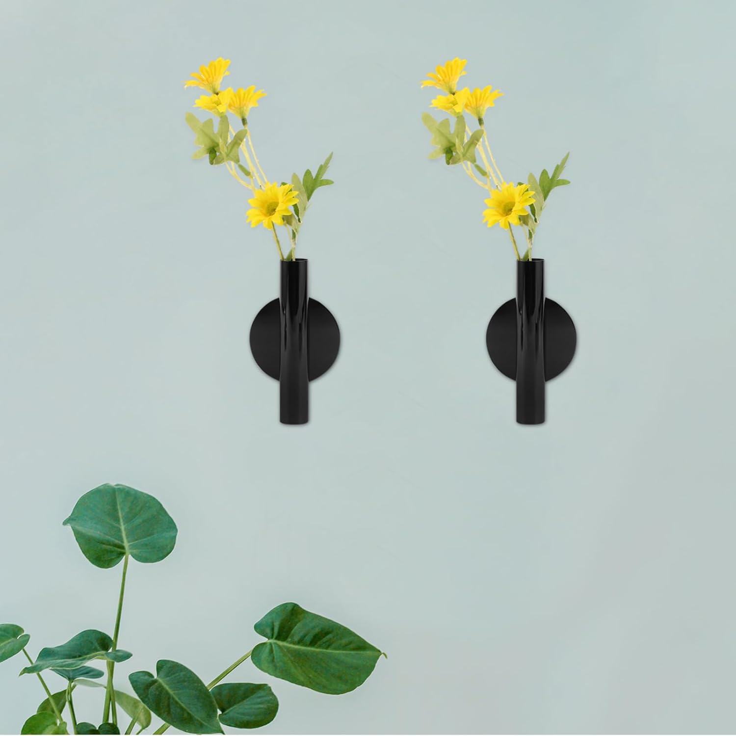Ciieeo 2pcs Wall-Mounted Metal Flower Vase for Indoor Decor