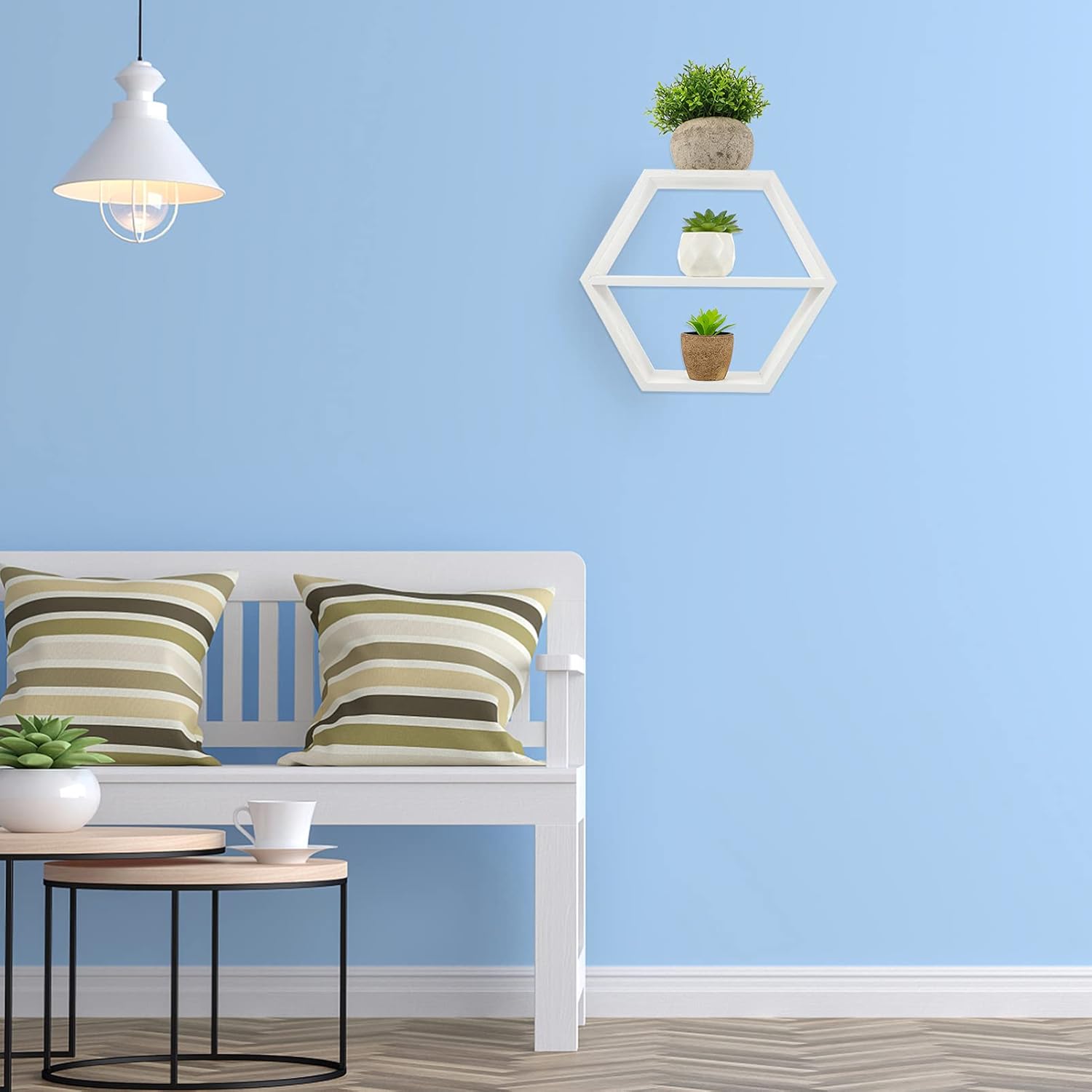 LIFKOME Hexagon Floating Wood Shelf for Home Decor