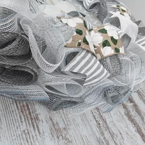 Neutral Magnolia Welcome Wreath - 24 Inch Front Door Decor