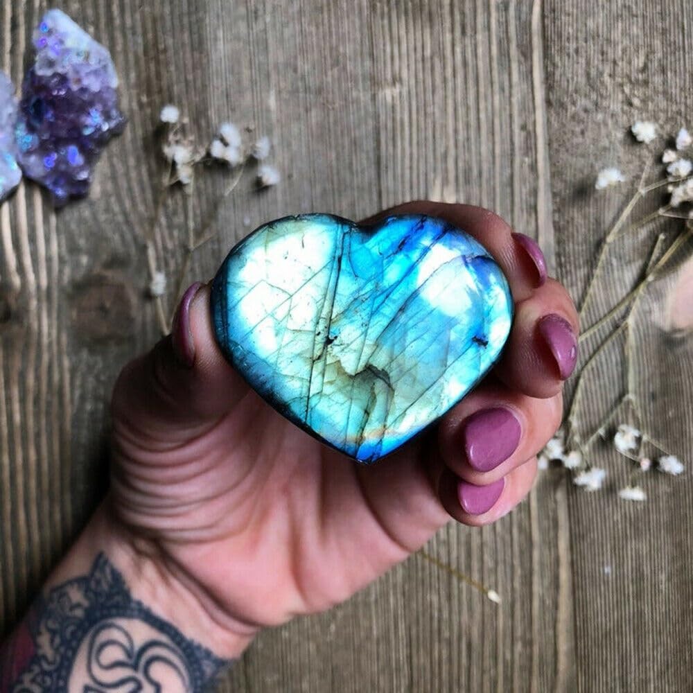 KatLin Natural Crystal Heart Moonstone Labradorite Energy Reiki Ornaments