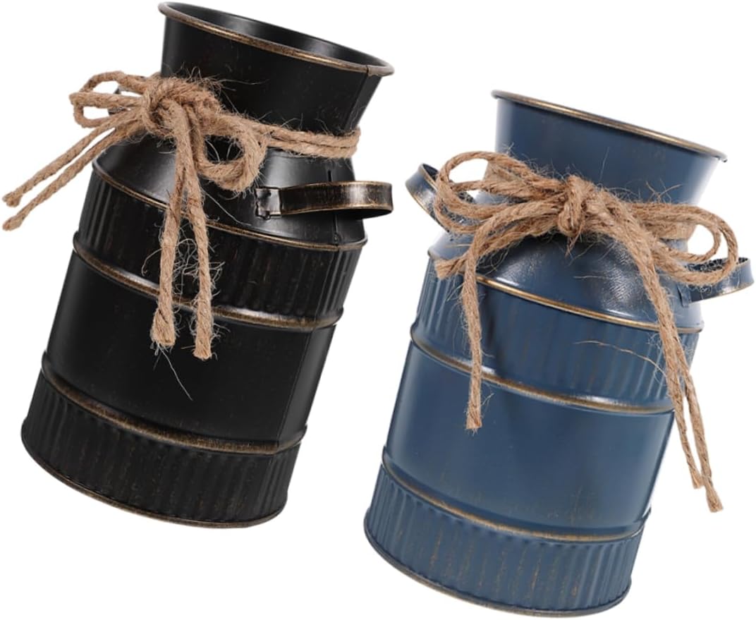 2pcs Vintage Iron Flower Vase Decorative Bucket for Home