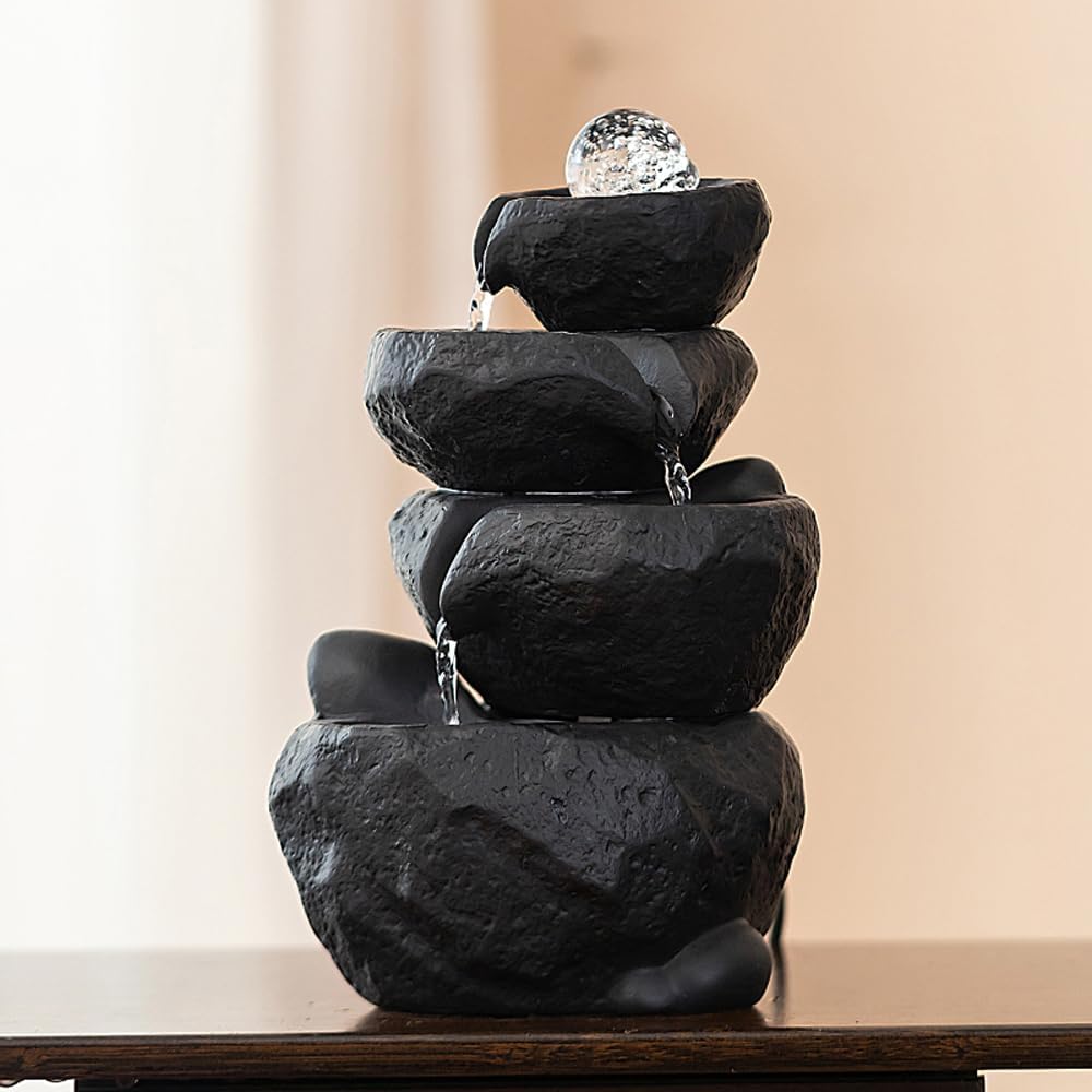 Ceramic Tabletop Fountain Water Feature Black