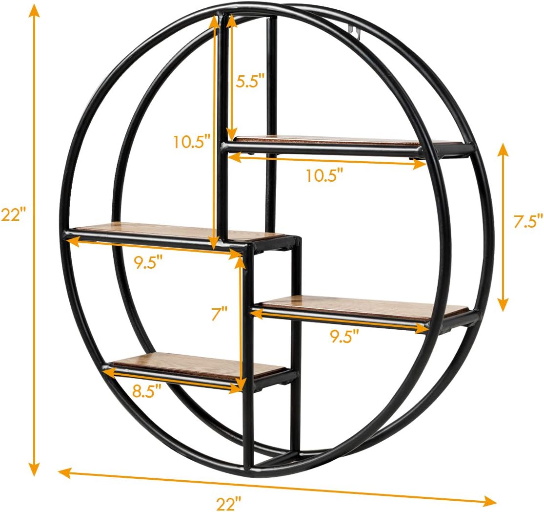 Tangkula 4-Tier Round Wall Shelf with Iron Frame