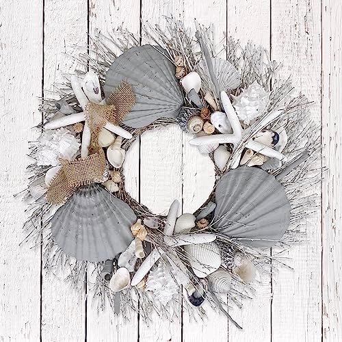 ANDALUCA Natural Seashells Starfish 20 Inch Coastal Wreath