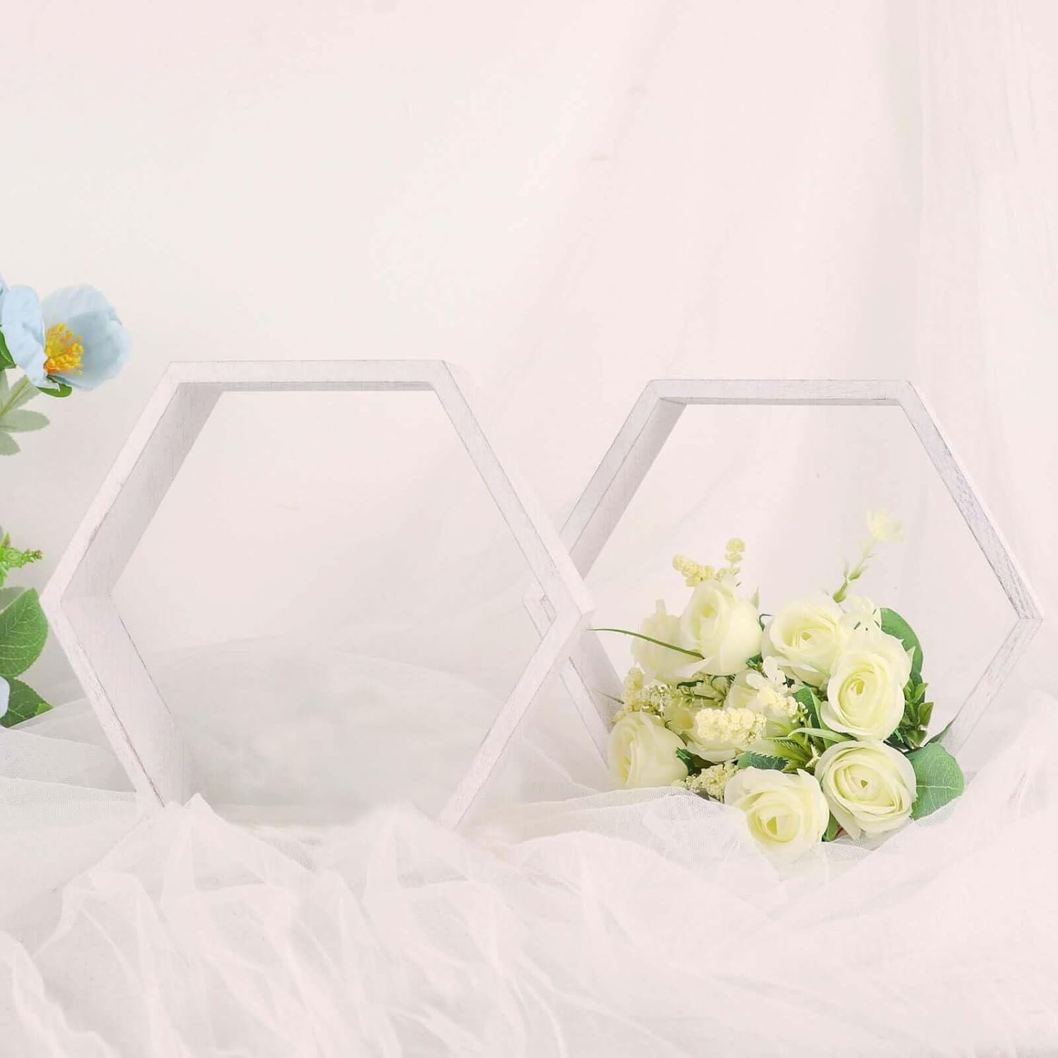 Efavormart 2 Pack 9 Inch Hexagon Whitewashed Wood Centerpiece